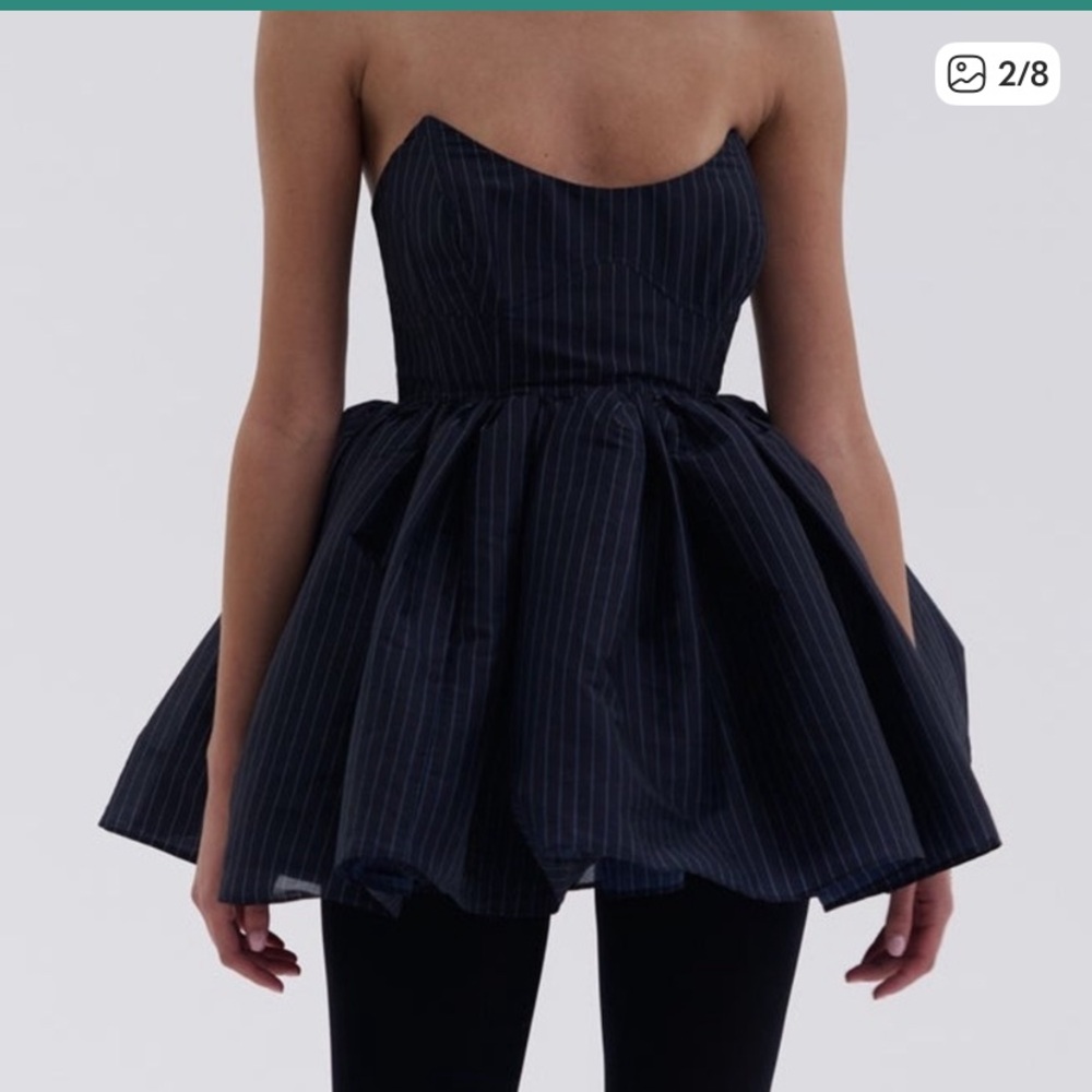 Selkie Black Pinstripe Strapless Party Dress - Picture 3 of 9